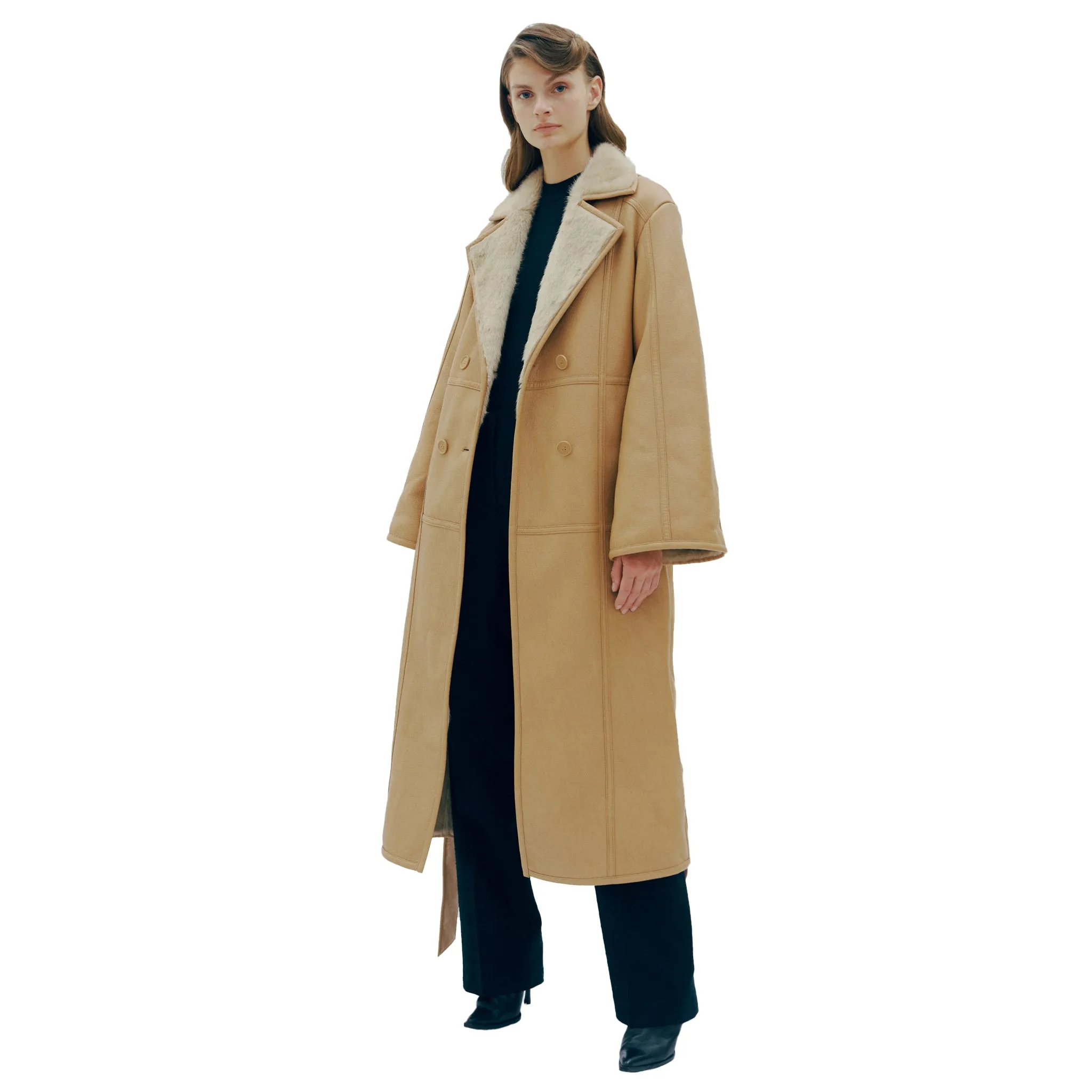 Violet Camel Reversible Bonded Faux Leather & Faux Fur Coat